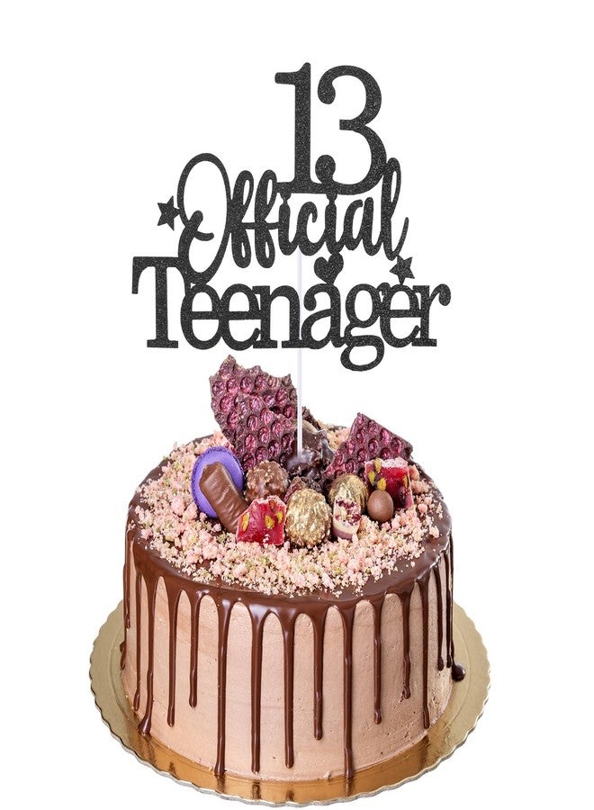 Larrel 13th Official Teenager Cake Topper, Double Sides Glitter 13 Birthday Cake Pick Decorations Happy Birthday Party Supplies Decorations for Teen Boys Girls (Black) - Image 1